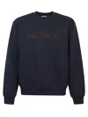 Carhartt Ribbed Crewneck Sweatshirt Featuring Lotus Embroidery In Blue