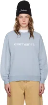 Carhartt Logo-embroidered Cotton Sweatshirt In Misty Sky/white