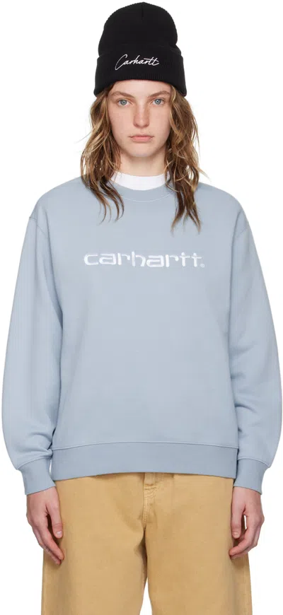 Carhartt Logo-embroidered Cotton Sweatshirt In Misty Sky/white