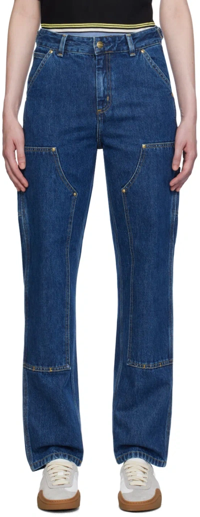 Carhartt Blue Nashua Double Knee Jeans In Blue Stone Washed