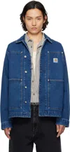 Carhartt Boxy Single-breasted Denim Jacket With Reinforced Pockets In Blue