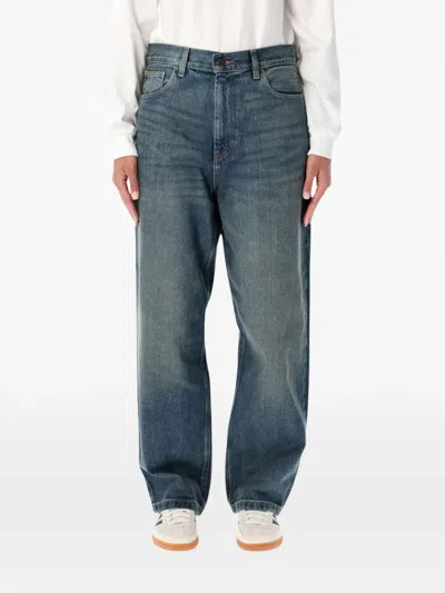 Carhartt Brandon Logo-patch Whiskered Jeans In Blue