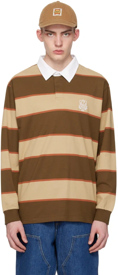 Carhartt Brown & Beige Rugby Polo In 21g Wilt Stripe, Dus