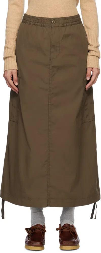Carhartt Brown Cargo Long Midi Skirt In Chocolate