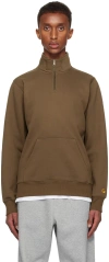 Carhartt Brown Chase Neck Zip Sweatshirt In 218xx Chocolate / Go