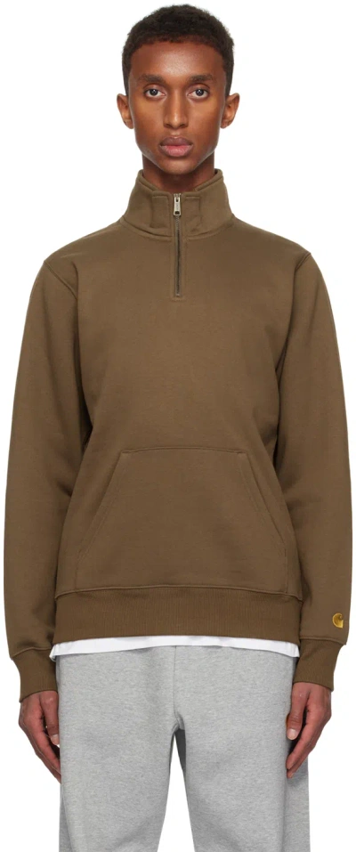 Carhartt Brown Chase Neck Zip Sweatshirt In 218xx Chocolate / Go