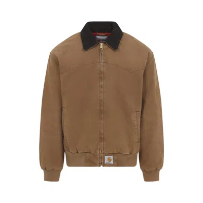 Carhartt Santa Fe Jacket Corduroy Collar Ribbed Cuffs In Brown