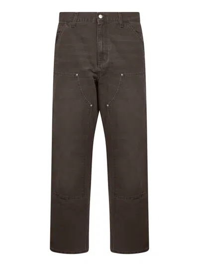 CARHARTT BROWN COTTON CANVAS DOUBLE KNEE JEANS