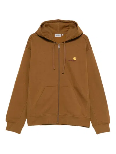 CARHARTT BROWN COTTON HOODIE WITH ZIP CARHARTT WIP