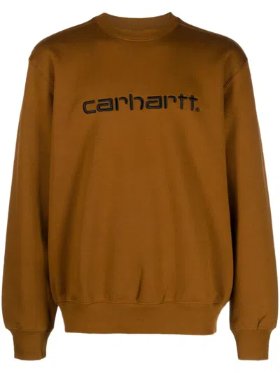 CARHARTT BROWN CREWNECK LOGO SWEATSHIRT