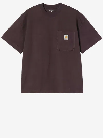CARHARTT BROWN ROUND NECK LOGO PATCH T-SHIRT