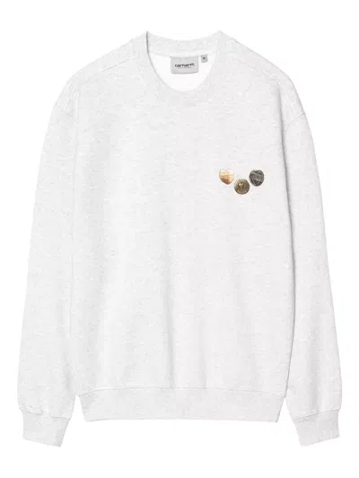 Carhartt Button Crew-neck Sweatshirt In White