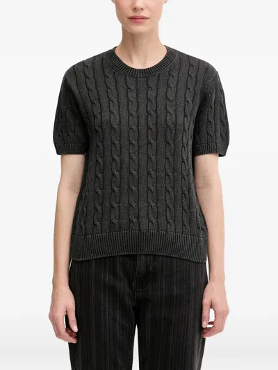 Carhartt Cable-knit Short-sleeve Sweater In Gray