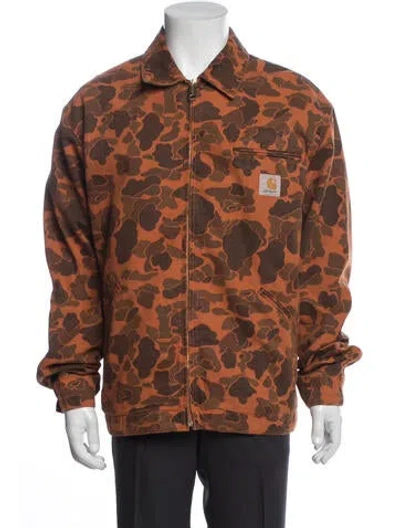 Pre-owned Carhartt Camouflage Print Trucker Jacket In Orange