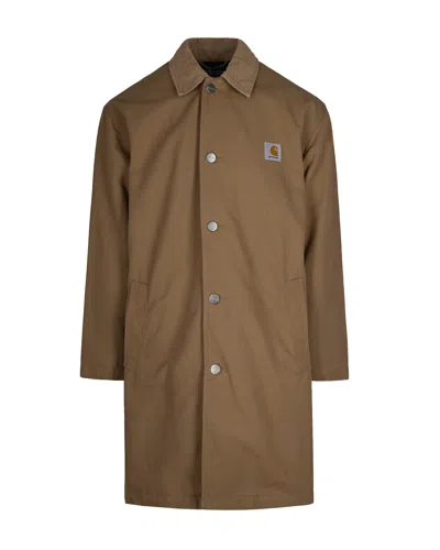 Carhartt Mid-weight Cotton Canvas Coat With Corduroy Collar In Brown