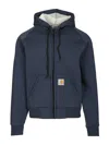 Carhartt Hooded Jacket In Heavy Cotton-polyester Blend With Square Label In Blue