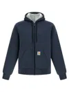 Carhartt Hooded Jacket In Heavy Cotton-polyester Blend With Square Label In Blue