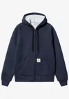 Carhartt Hooded Jacket In Heavy Cotton-polyester Blend With Square Label In Blue