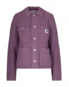 Carhartt Chunky Knit Cardigan With Four Pockets And Button Closure In Purple