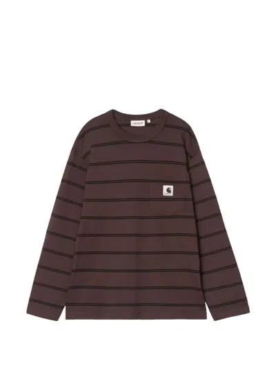 Carhartt Cardona Striped Pocket T-shirt In Brown