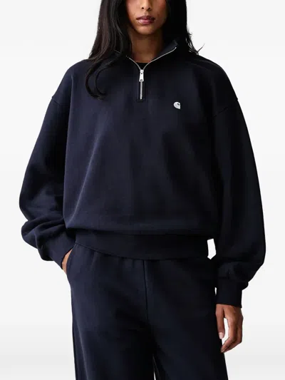 Carhartt Casey Quarter-zip Logo-embroidered Sweatshirt In Blue
