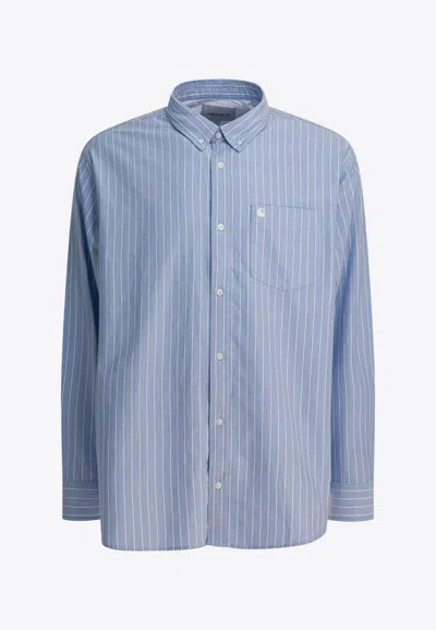 Carhartt Cassel Long-sleeved Stripe Shirt In Blue