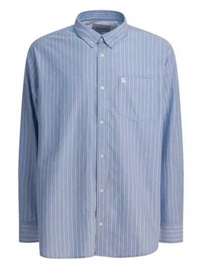 Carhartt Striped Long Sleeve Shirt Front Pocket In Blue