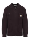 Carhartt Ip Mens Chore Logo-patch Knitted Wool-blend Cardigan Palisander In Black