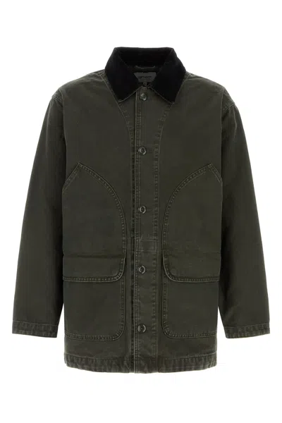 Carhartt Prescott Denim Coat Contrast Collar Detail In Gray