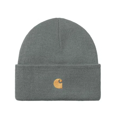 Carhartt Chase Beanie Hat Velvet Green Gold In Gray
