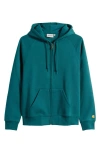 Carhartt Chase Logo-embroidered Cotton Hoodie In Chervil / Gold