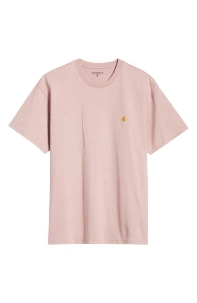 Carhartt Chase Crewneck T-shirt In Glassy Pink / Gold