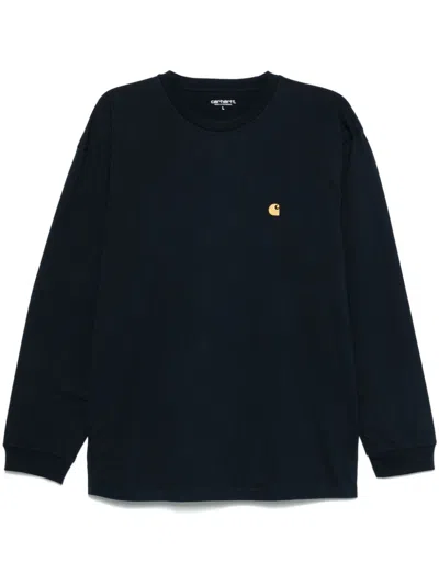 Carhartt Long Sleeve Chase T Shirt Dark Navy Gold In Black