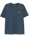 Carhartt Cotton T-shirt In Blue With Embroidered Front Logo In Blue