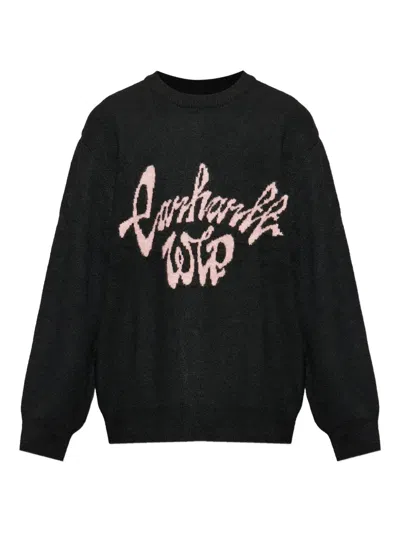 Carhartt Long Sleeve Crew Neck Sweater With Ribbed Cuffs In Black