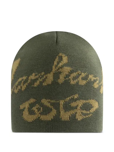 Carhartt Chedda Wip Logo-intarsia Beanie Hat In Green
