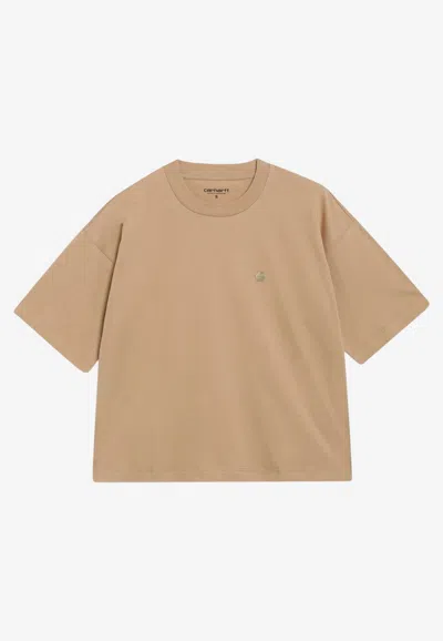 Carhartt Wip Brown Chester Cropped Tshirt In Organic Cotton In Beige