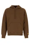 Carhartt Chocolate Cotton Blend Hooded Chase Sweat In Chocolate