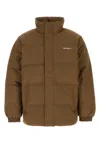 Carhartt Quilted High Collar Jacket With Front Pockets In Chocolatewhite