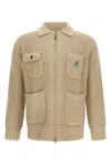 Carhartt Long Sleeve Cardigan Ribbed Texture In Neutral