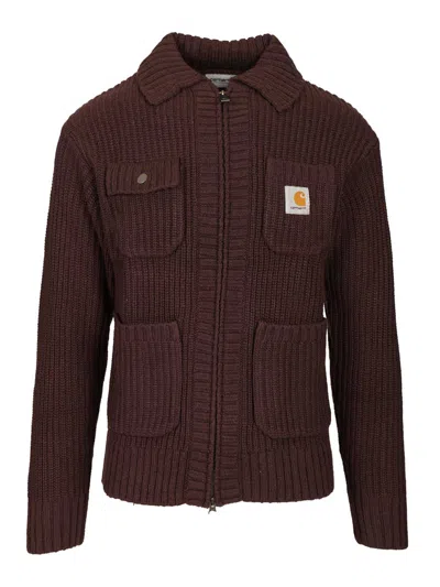 Carhartt Chore Knit Acrylic Blend Cardigan In Burgundy