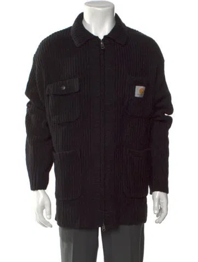 Pre-owned Carhartt Collar Long Sleeve Cardigan In Black