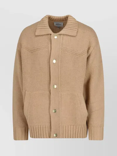 Carhartt Collared Crewneck Sweater Front Pockets In Brown
