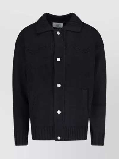 Carhartt Collared Crewneck Sweater Front Pockets In 89xx Black