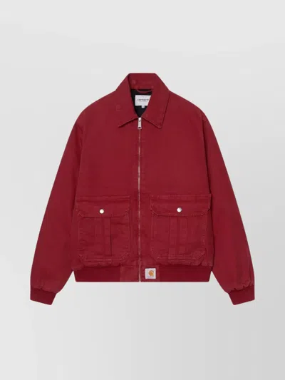 Carhartt Collared Jacket With Ribbed Cuffs And Hem In Red