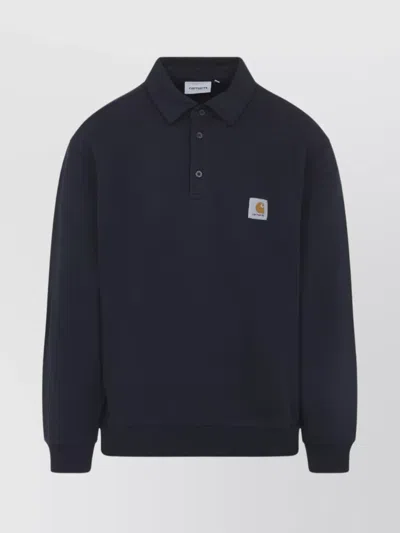 Carhartt Collared Ribbed Cuffs Polo Shirt In Blue