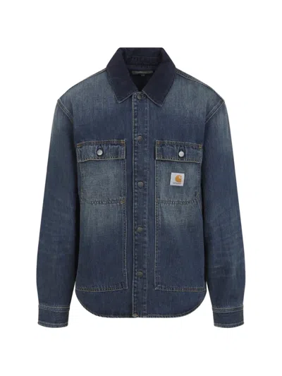 Carhartt Denim Shirt Jacket Contrast Collar Design In Blue