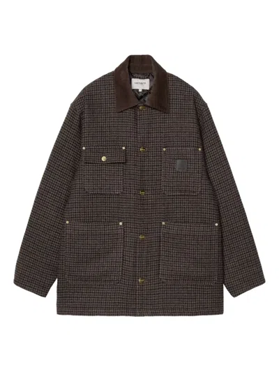 Carhartt Work In Progress Lowis Brushed Houndstooth Chore Coat In Brown
