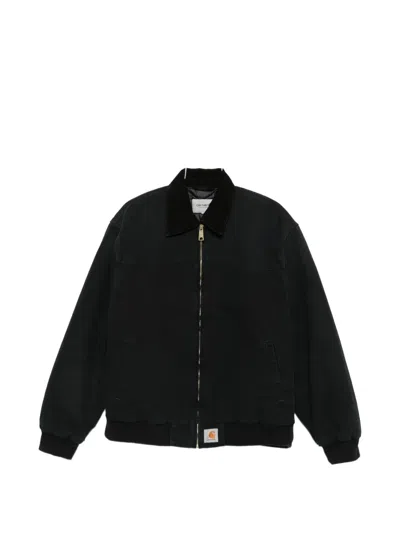 Carhartt Corduroy-collar Zip-up Jacket In Black