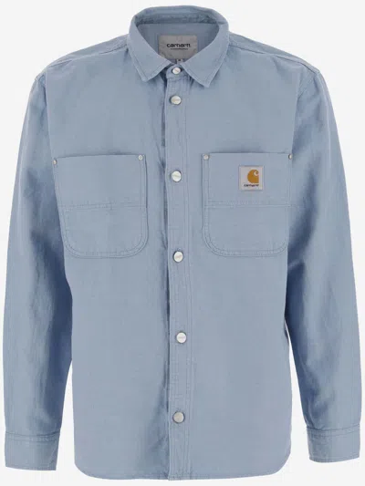 Carhartt Cotton And Linen Shirt With Logo In Blue
